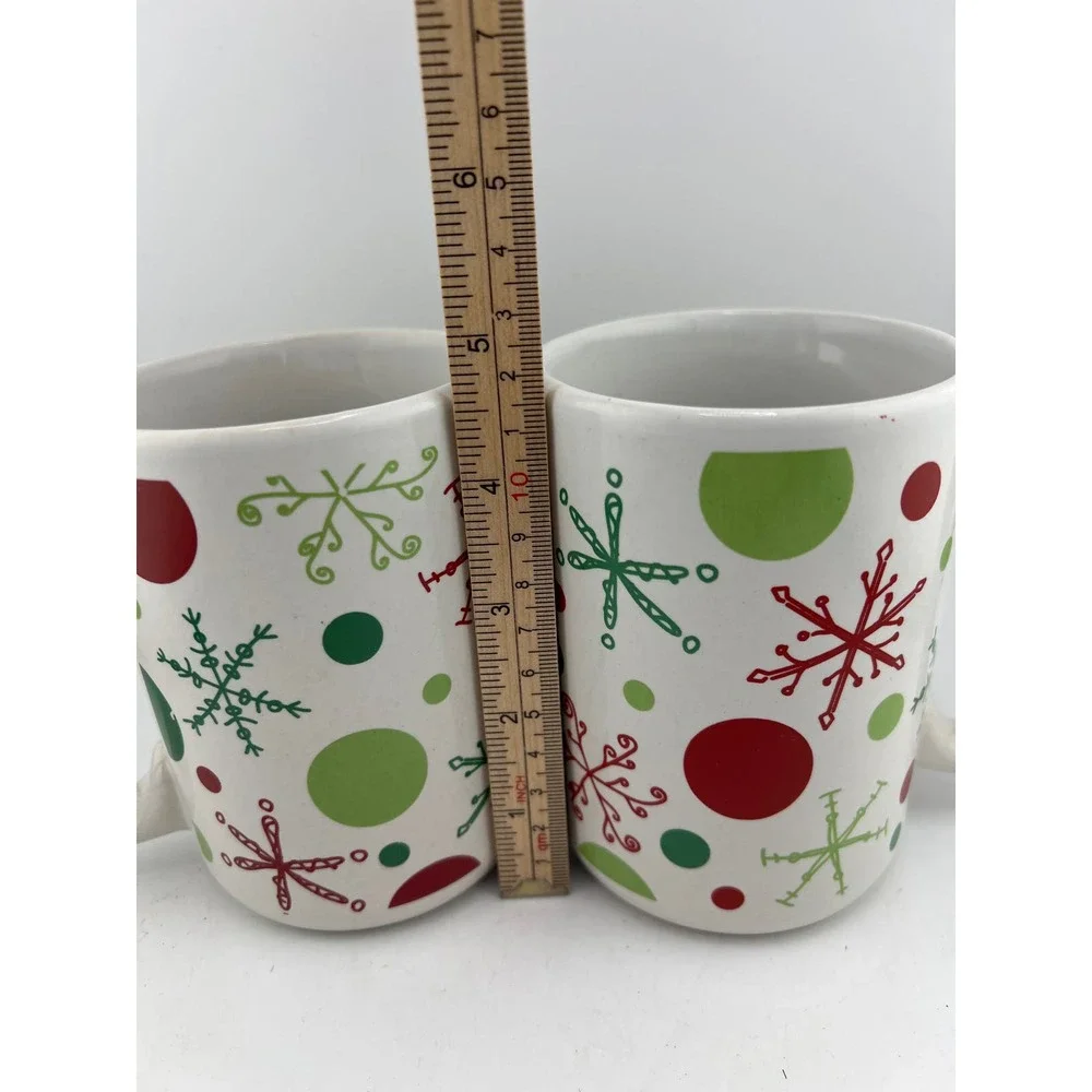 Christmas Coffee Hot Chocolate Tea Cup Mug Pair Retro Snowflake Balls‎ Cute